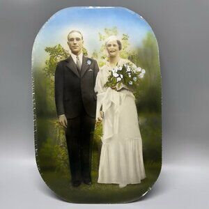 Antique 1930s Wedding Photo Bride Groom Colored 15" X 10”